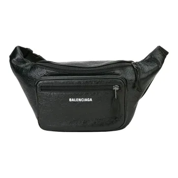 Balenciaga Explorer Grained Sheepskin Fanny Pack Sling Bags Unisex Black