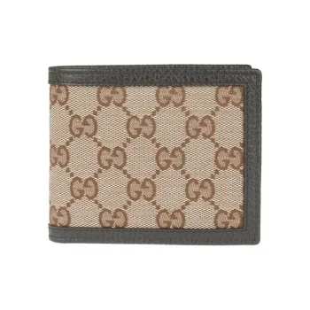 GUCCI Canvas With Leather Wallet Men's Ebony/Brown