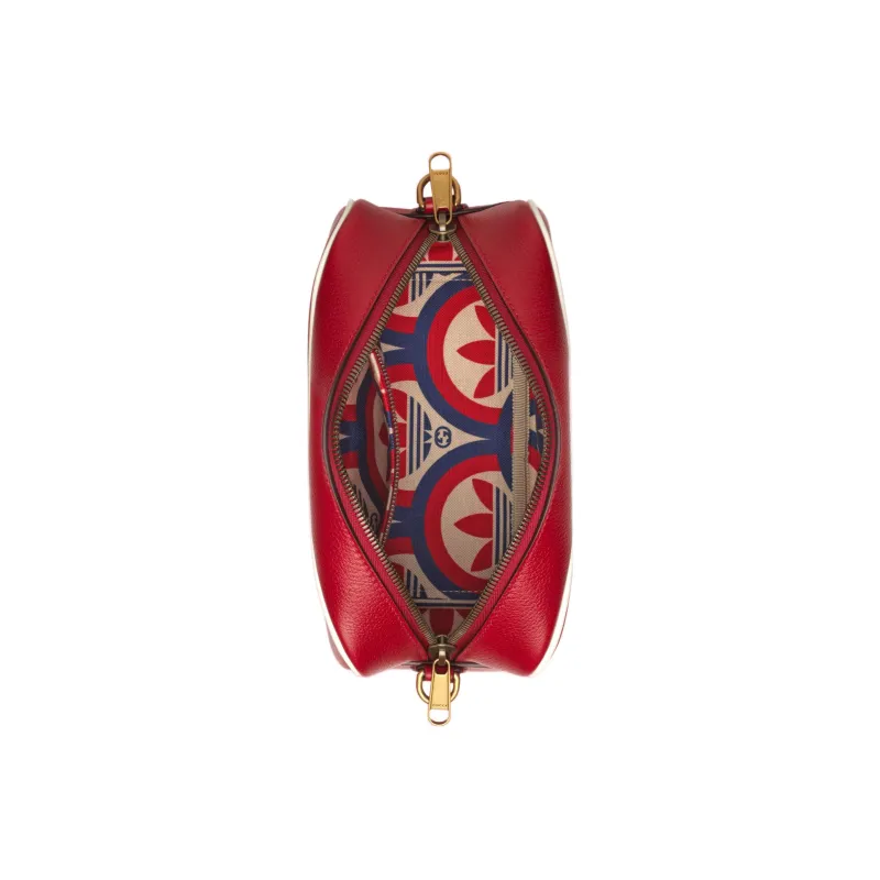 GUCCI Adidas Collaboration Leather Camera Bag, Shoulder Bag, Crossbody Bag Small Size Men's Red-5