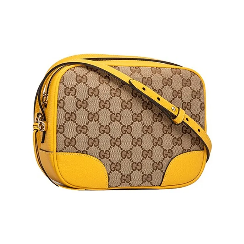 GUCCI Canvas With Leather Camera Bag, Crossbody Bag, Shoulder Bag Women's Ebony & Yellow-1