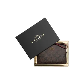 COACH Boxed Leather Clutch Women's Dark Coffee