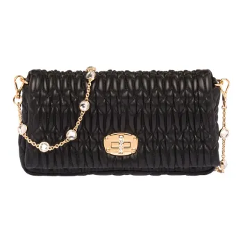 MIU MIU CRYSTAL Sheepskin Crossbody Bag, Shoulder Bag Women's Black