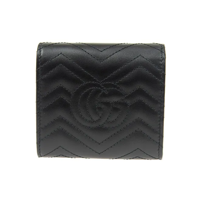 GUCCI Marmont Cow Leather Card Holder Money Clip Wallet Women's Black-2