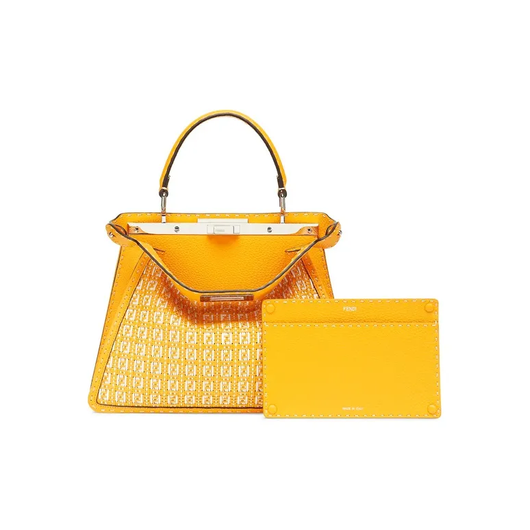 FENDI Peekaboo ISeeU Lambskin With Calfskin Trunk Bag, Shoulder Bag, Crossbody Bag, Handbag Medium Size Women's Orange-3