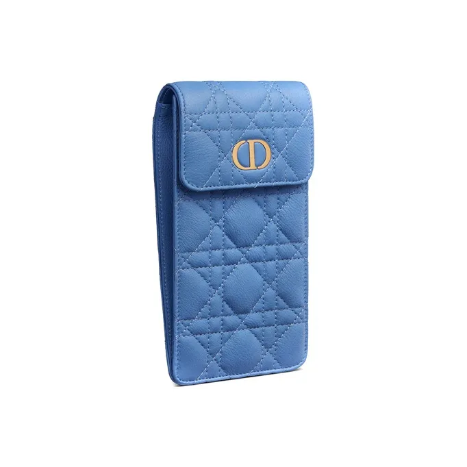 DIOR Caro Cow Leather Cell Phone Pouch Shoulder Bag Crossbody Bag Women's Cornflower Blue-1