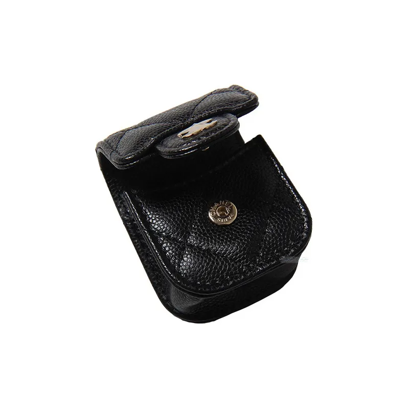 CHANEL Caviar Grain Embossed Shiny Calfskin With Gold Metal AirPods Headphone Case, Clutch, Crossbody Bag Women's Black-3