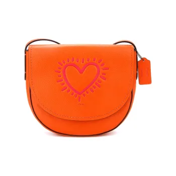 COACH X Keith Haring Hudson Cow Leather Saddle Bag Shoulder Bag Crossbody Bag Regular Women's Bright Orange
