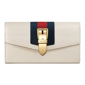 GUCCI Sylvie Leather Long Flap Wallet Women's White