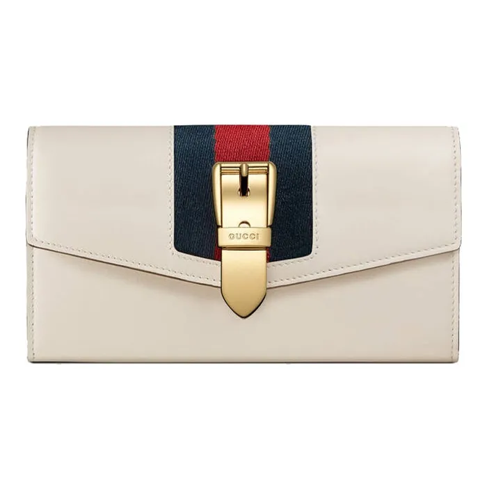 GUCCI Sylvie Leather Long Flap Wallet Women's White-0