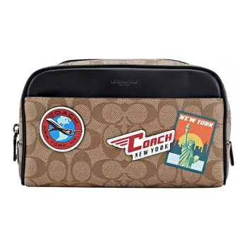 COACH Travel Kit Artificial Leather Toiletry Bags Clutches Regular Men's Dark Khaki