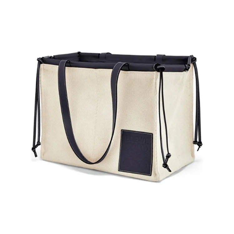 LOEWE Cushion Tote Soft Grained Calfskin Tote Bag Shopping Bag Shoulder Bag Handbag Women's Light Oatmeal Black-2
