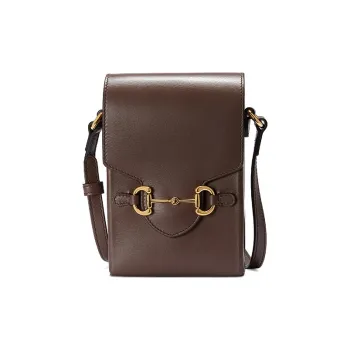 GUCCI Horsebit 1955 Leather Cell Phone Pouch, Cigarette Case, Bag, Crossbody Bag, Shoulder Bag Unisex Brown