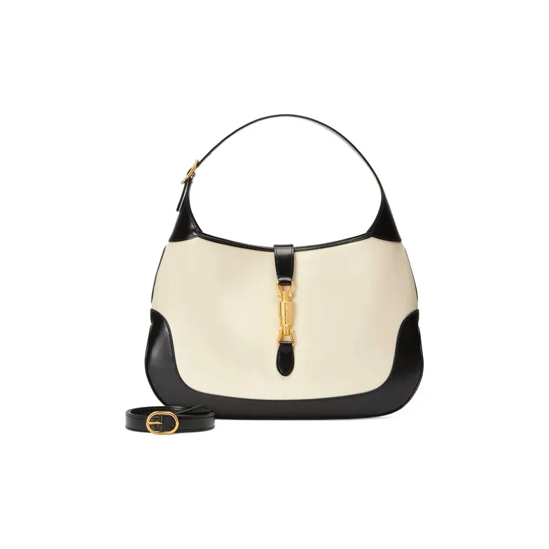 GUCCI Jackie 1961 Leather Crescent Shoulder Bag Shoulder Bag Medium Size Women's Black White-7