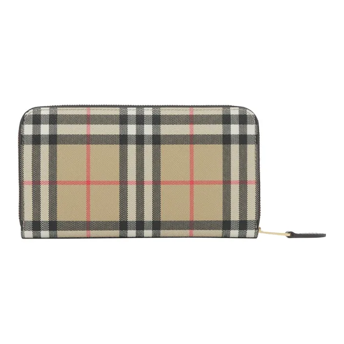 Burberry Vintage Check And Leather Ziparound 12 Card Slot Wallet Archive Beige/Black-4