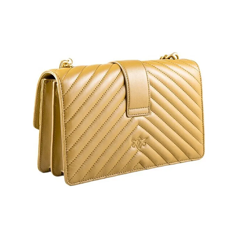 PINKO Quilt Sheepskin Shoulder Bag Women's Camel Brown-2