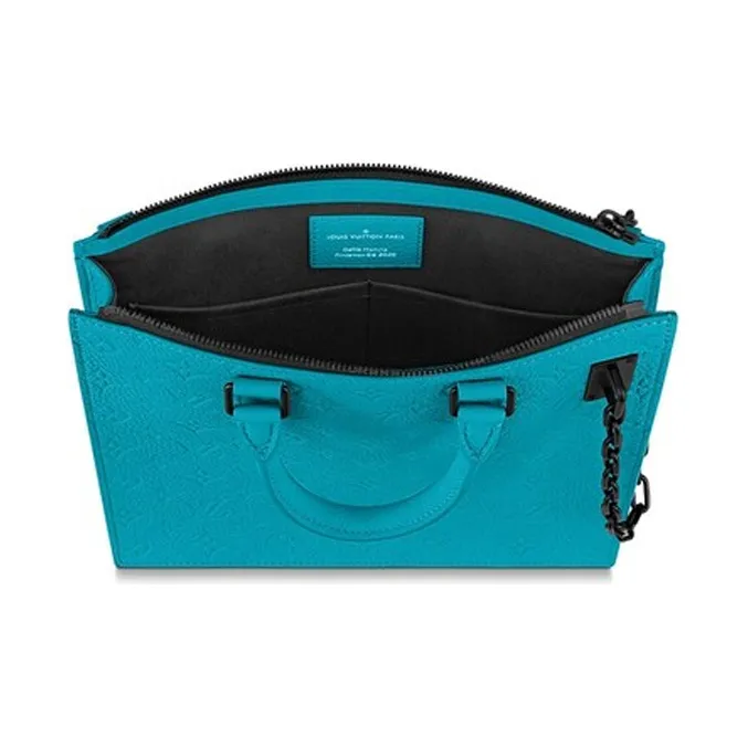 LOUIS VUITTON Sac Plat Messenger Monogram Taurillon Turquoise-3