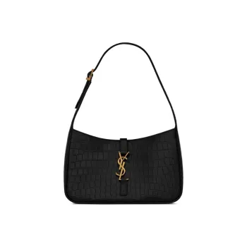 SAINT LAURENT LE5A7 Crocodile Pattern Embossed Cow Leather Shoulder Bag Hobo Bag Handbag Shoulder Bag Women's Black