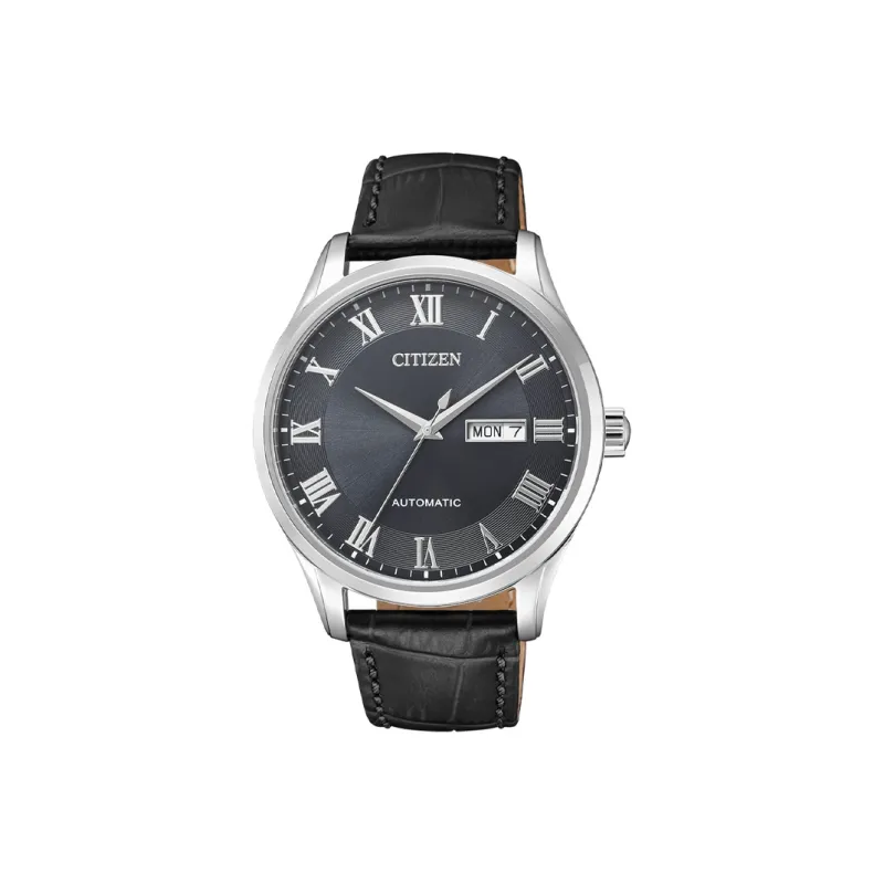 CITIZEN Automatic Mechanical Movement Cowhide Strap Watch Men's Watches Black Dial-0