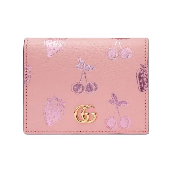 GUCCI Marmont Leather Wallet Card Holder Clutch Women's Pink