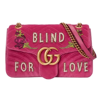 GUCCI GG Marmont Embroidered Velvet Crossbody Bag Shoulder Bag Women's Fuchsia
