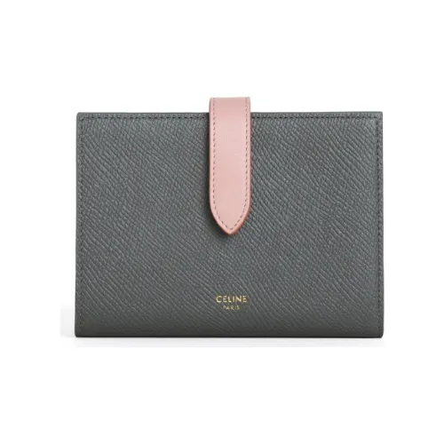 CELINE Grained Calfskin Wallet Medium Size Women's Gray, Pink & Multicolor