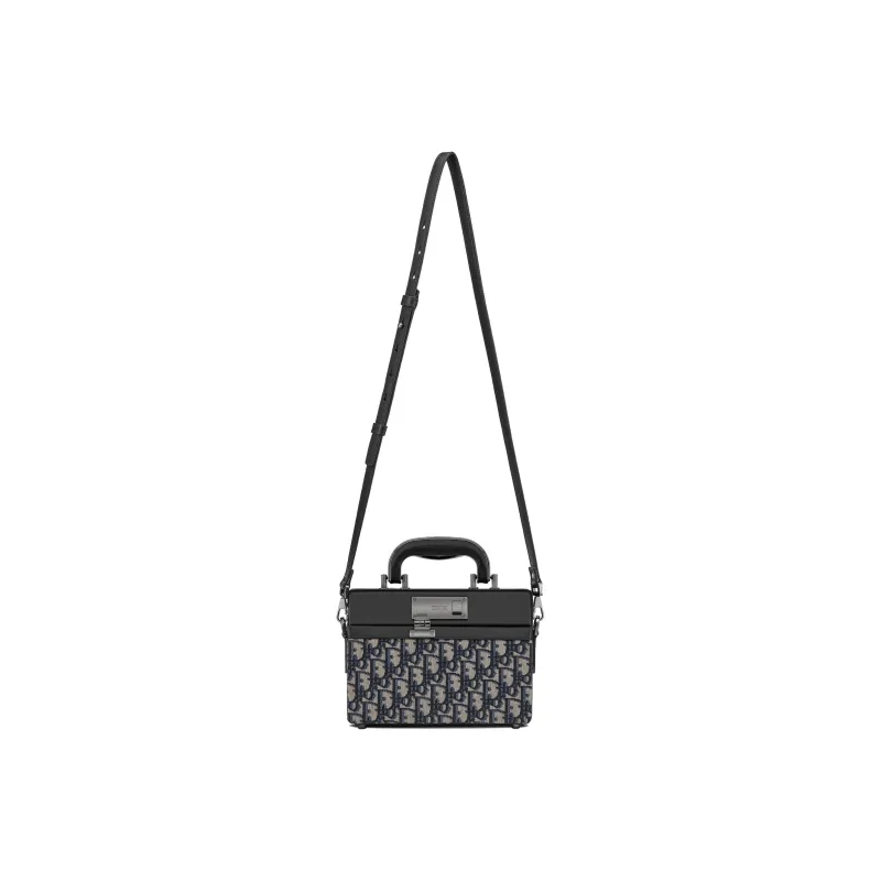 DIOR Lock Smooth Cow Leather Briefcase Shoulder Bag Crossbody Bag Handbag Men's Black-4