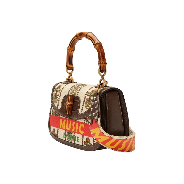 GUCCI Jacquard Fabric Shoulder Bag, Crossbody Bag, Handbag Medium Size Women's Ivory White/Brown-2