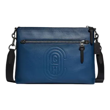 COACH Rivington Leather Messenger Bag Briefcase Shoulder Bag Crossbody Bag Large Size Men's Solid Blue