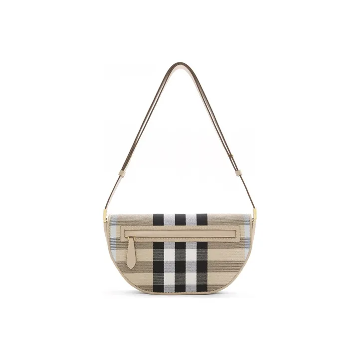 Burberry Olympia Plaid Canvas With Leather Ellenria Half Moon Bag Portable Crossbody Bag Shoulder Bag Women's Beige-1