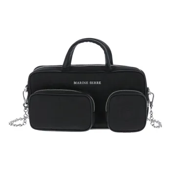 Marine Serre Cow Leather One Shoulder Handbags Women's Black