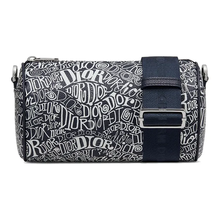 DIOR Stussy Collaboration Grained Cow Leather Messenger Bag Shoulder Bag Crossbody Bag Men's Navy-0