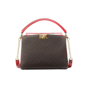 MICHAEL KORS Karlie Cow Leather Kelly Bag Shoulder Bag Handbag Women's Dark Brown & Red Multicolor