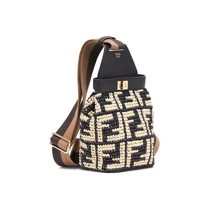 FENDI Raffia Woven Shoulder Bags Sling Bags Women's Black-1