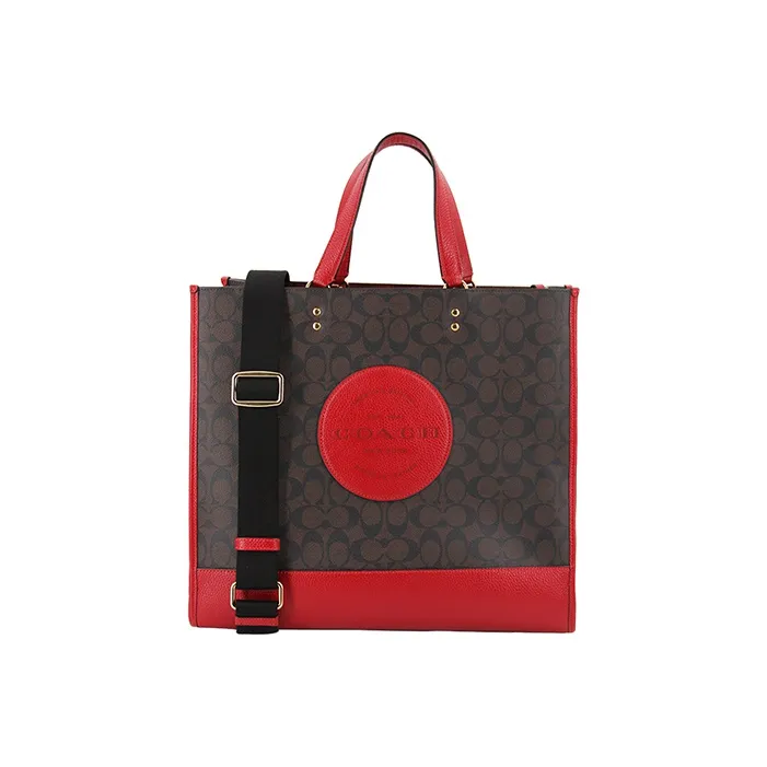 COACH Dempsey PVC Tote Large Size Women's Dark Brown-0