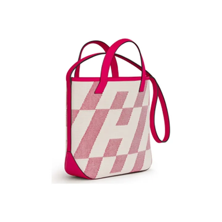 HERMES Cabas Canvas With Swift Calfskin Shoulder Bag Crossbody Bag Handbag Women's Pink-1