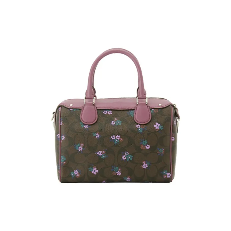 COACH Bennett Canvas Leather Boston Bag Shoulder Bag Crossbody Bag Handbag Medium Size Women's Brown Violet Multicolor-3