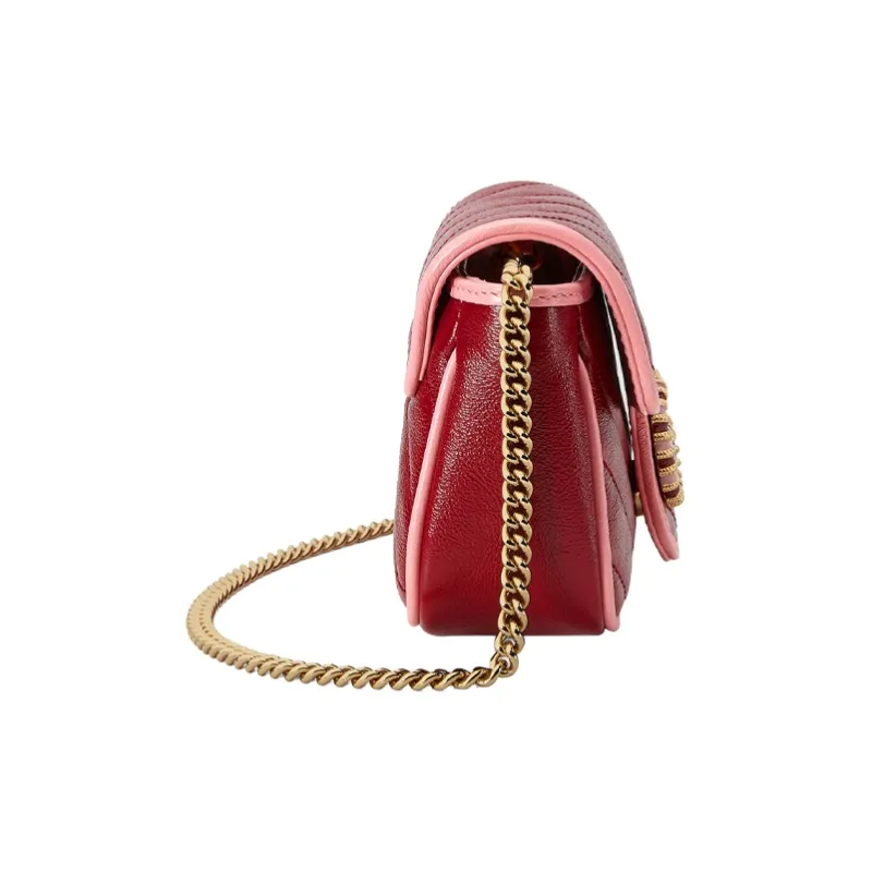 GUCCI GG Marmont Leather Shoulder Bag, Crossbody Bag Mini Women's Red/Pink-3