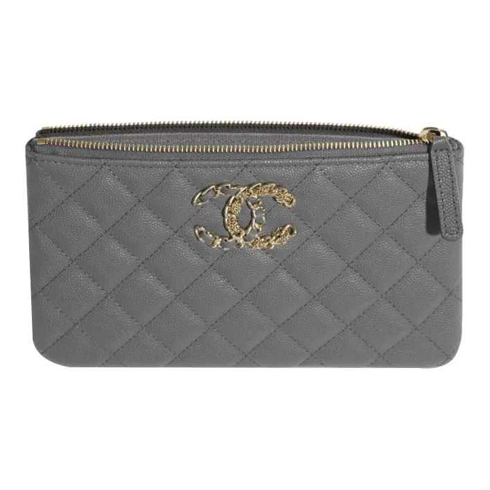 CHANEL Caviar Calfskin Pouch, Clutch Trumpets Women's Gray-3