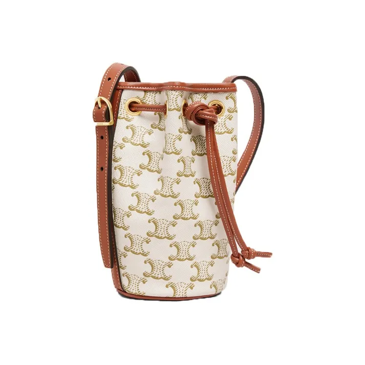 CELINE Triomphe Canvas With Calfskin Bucket Bag Handbag Shoulder Bag Crossbody Bag Extra Mini Women's Candy Color/White-1