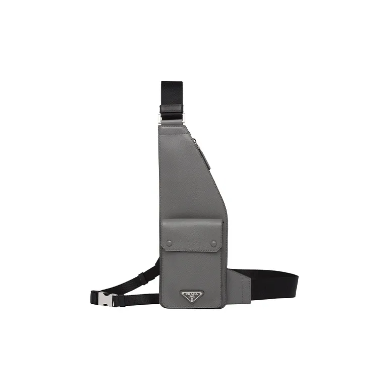 PRADA Saffiano Leather Shoulder Bag Crossbody Bag Men's Marble Gray-0