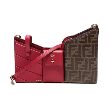 FENDI Coated Fabric With Leather Finish Courier Bag Crossbody Bag Shoulder Bag Women's Red & Brown