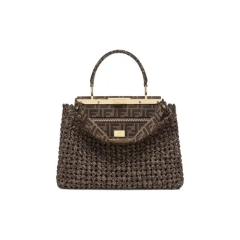 FENDI Peekaboo Polyester Shoulder Bag Crossbody Bag Handbag Women's Brown