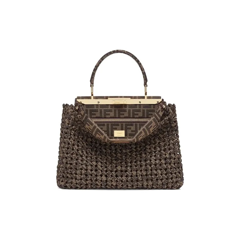 FENDI Peekaboo Polyester Shoulder Bag Crossbody Bag Handbag Women's Brown-0