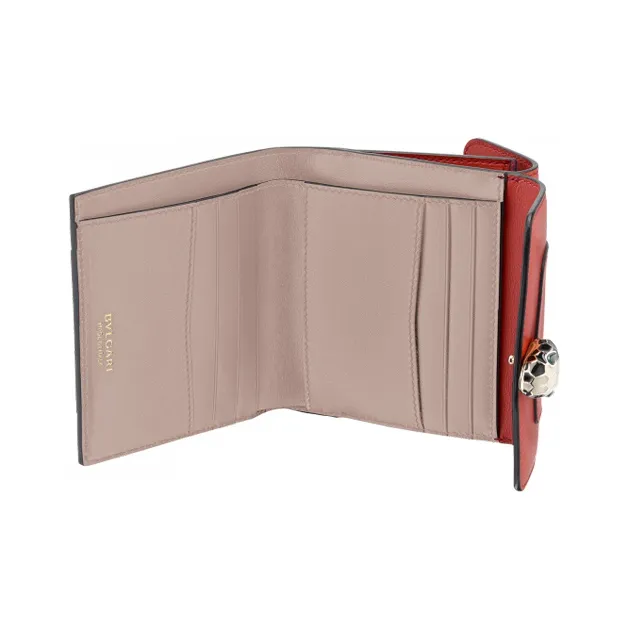 BVLGARI Serpenti Forever Series Calfskin Money Clip Coin Purse Small Size Women's Red-1