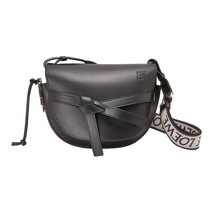 LOEWE Gate Cow Leather Patchwork Suede Handheld Shoulder Bag Crossbody Bag Small Size Women's Black-0