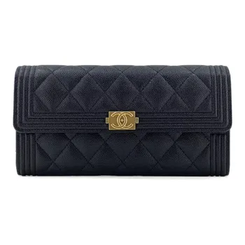 CHANEL Cow Leather Wallet Regular Women's Black