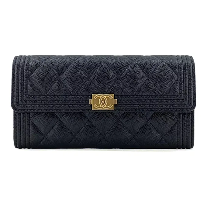 CHANEL Cow Leather Wallet Women's Black-0