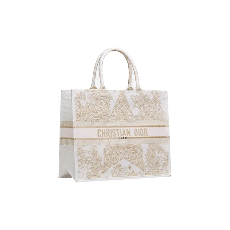 DIOR BookTote Pattern Embroidery Tote Bag Shopping Bag Shoulder Bag Handbag Regular Women's Gold-1