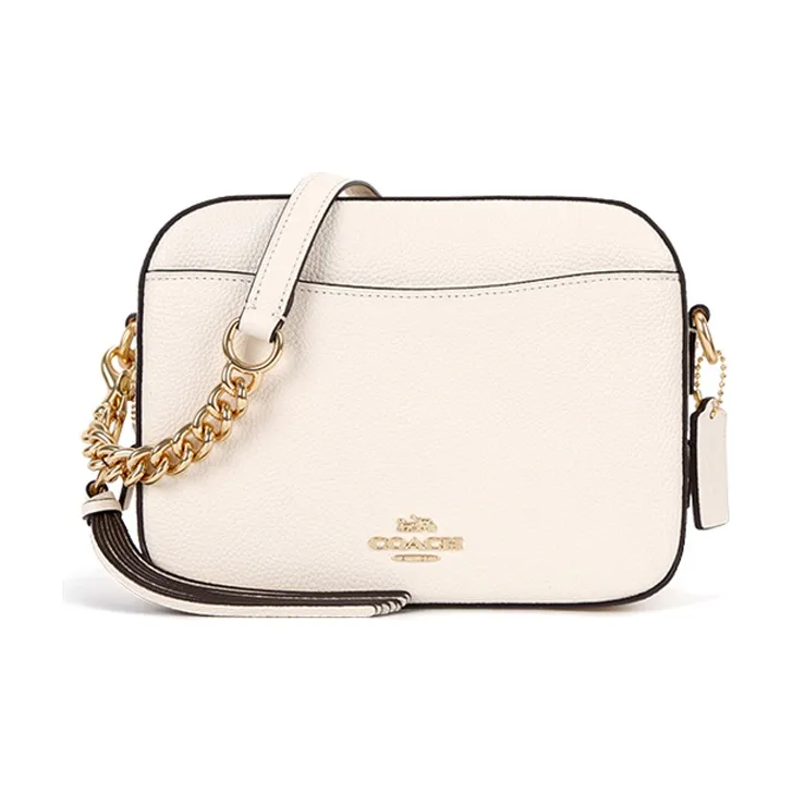 COACH Litchi Grain Leather Camera Bag Shoulder Bag Crossbody Bag Small Size Women's White-0