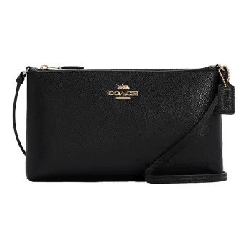 COACH Zip Top Crossbody Canvas With Leather Clutches Shoulder Bag Crossbody Bag Small Size Women's Black
